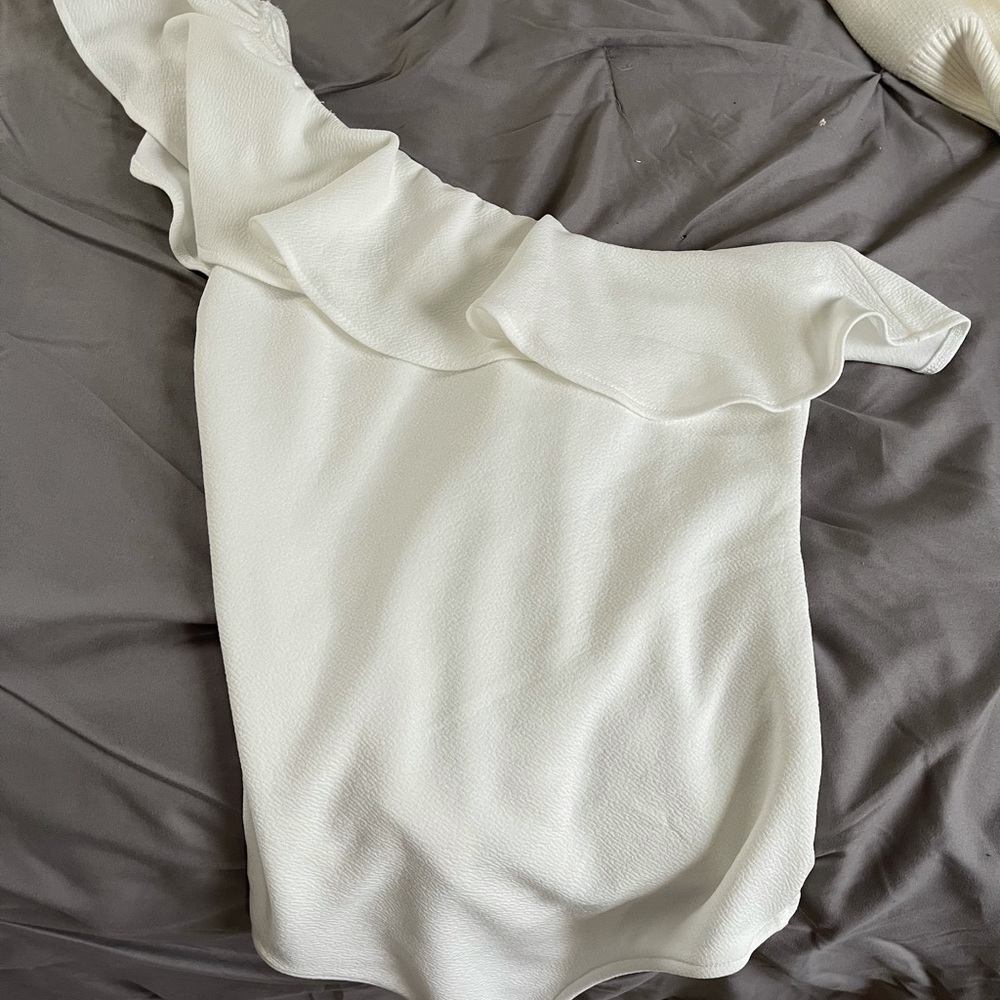 White off the shoulder ruffle bodysuit